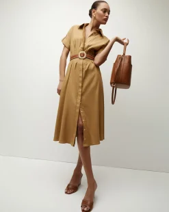 Veronica Beard Dresses*Adavi Khaki Linen Shirt Dress DesertKhaki