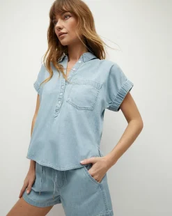 Veronica Beard Tops*Almera Chambray Button-Down Top in Sky