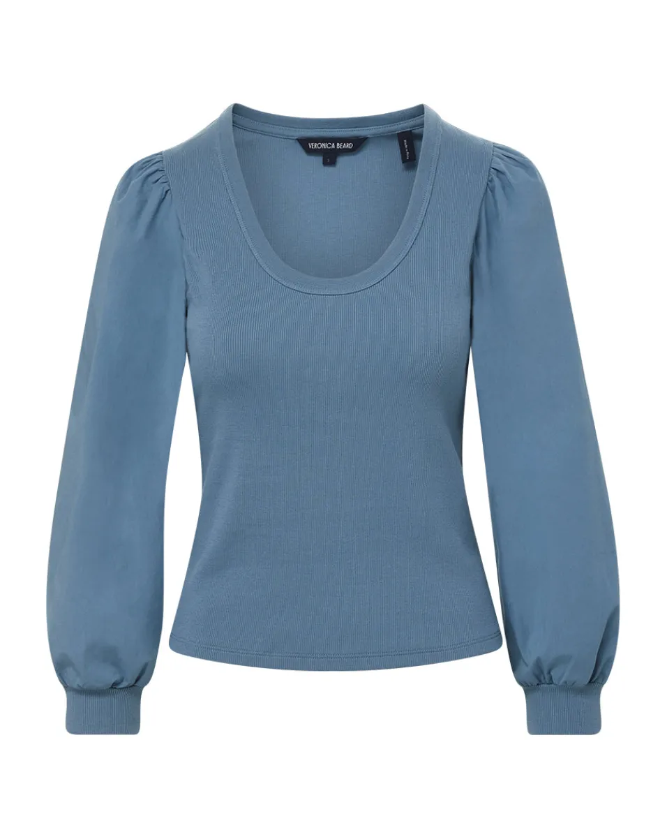 Veronica Beard Tops*Anabel Slate Blue Puff-Sleeved Top SlateBlue