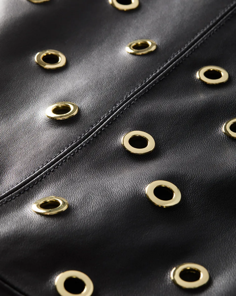 Veronica Beard Skirts & Shorts|Party Dressing*Anderson Leather Grommet Skirt in Black Black/Gold