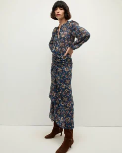 Veronica Beard Tops*Ashlynn Silk Blouse in Blue Print BlueStoneMulti