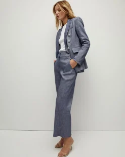 Veronica Beard Pants|Extended Sizes*Aubrie Linen Pant in Blue Melange BlueMelange
