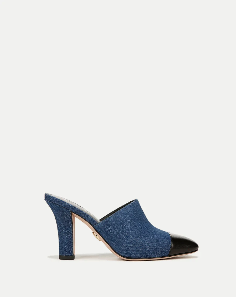 Veronica Beard Pumps*Carlotta Denim Mixed-Media Heel in Blue