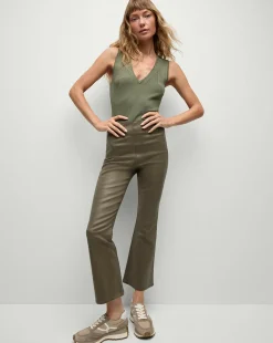 Veronica Beard Jeans*Carson Coated Off-Duty Kick-Flare Jean in Army High Gloss ArmyHighGloss