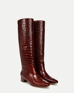 Veronica Beard Boots & Booties*Cecile Croc Knee High Boots in Brown Sepia