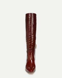 Veronica Beard Boots & Booties*Cecile Croc-Embossed Tall Boot Wide-Calf Sepia