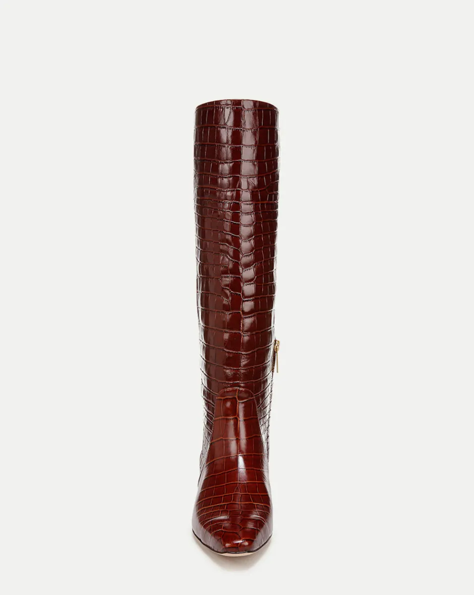 Veronica Beard Boots & Booties*Cecile Croc-Embossed Tall Boot Wide-Calf Sepia
