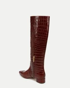 Veronica Beard Boots & Booties*Cecile Croc-Embossed Tall Boot Wide-Calf Sepia