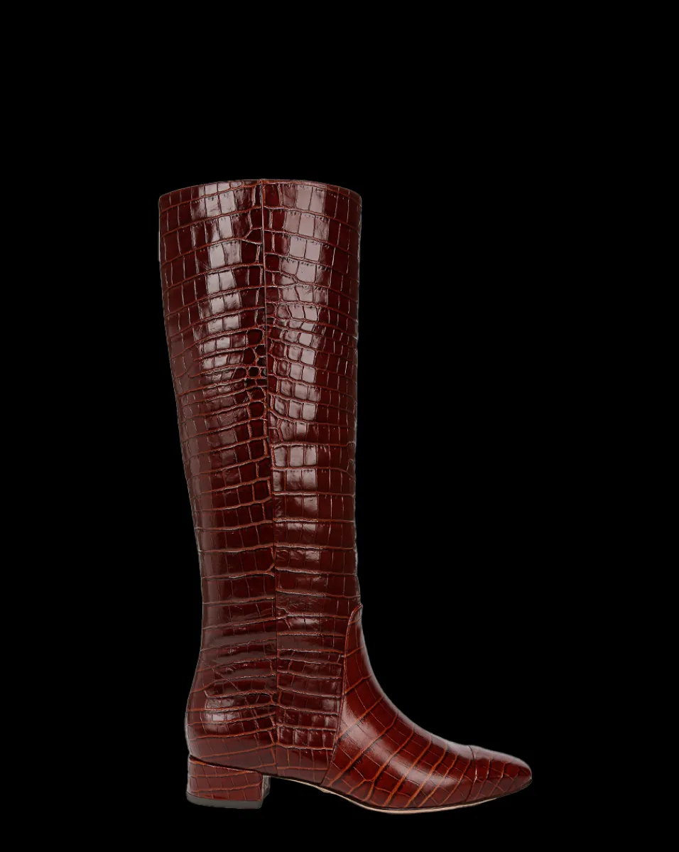 Veronica Beard Boots & Booties*Cecile Croc-Embossed Tall Boot Wide-Calf Sepia