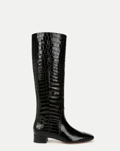 Veronica Beard Boots & Booties*Cecile Wide Calf Croc Tall Boot in Black