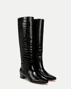 Veronica Beard Boots & Booties*Cecile Wide Calf Croc Tall Boot in Black
