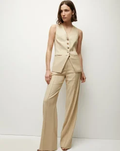 Veronica Beard Pants*Cruz Stretch-Linen Pants in Stone Khaki StoneKhaki