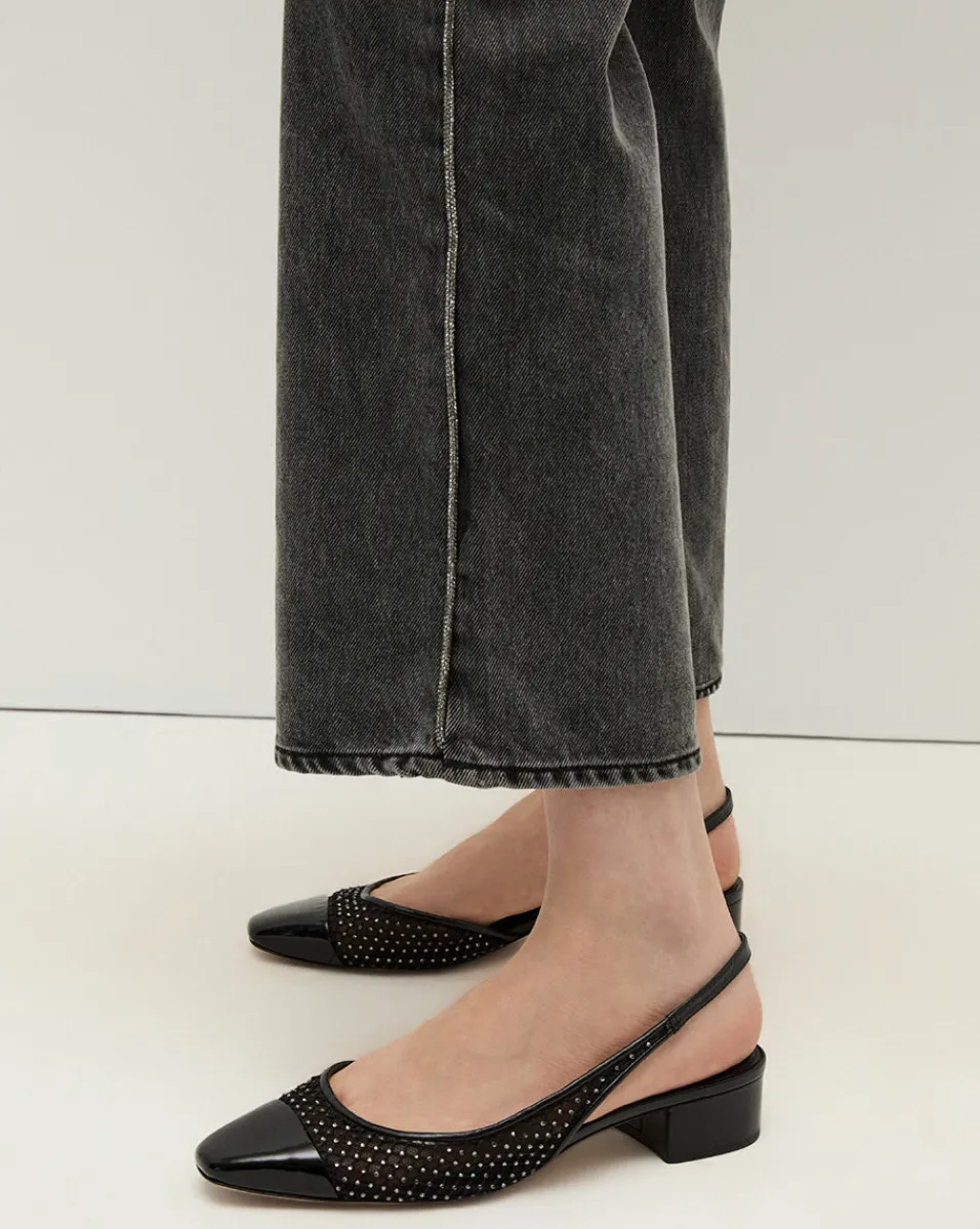 Veronica Beard Jeans|Party Dressing*Dylan Rhinestone-Stripe Straight-Leg Jean in Washed Black StonedWashedOnyx