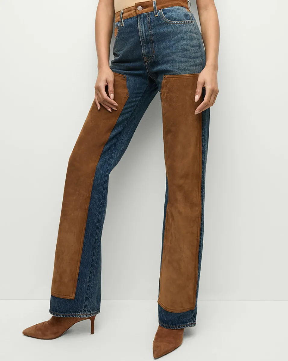 Veronica Beard Jeans|Matching Sets*Dylan Suede-Patchwork Straight-Leg Jean in Equinox Blue EquinoxBlue