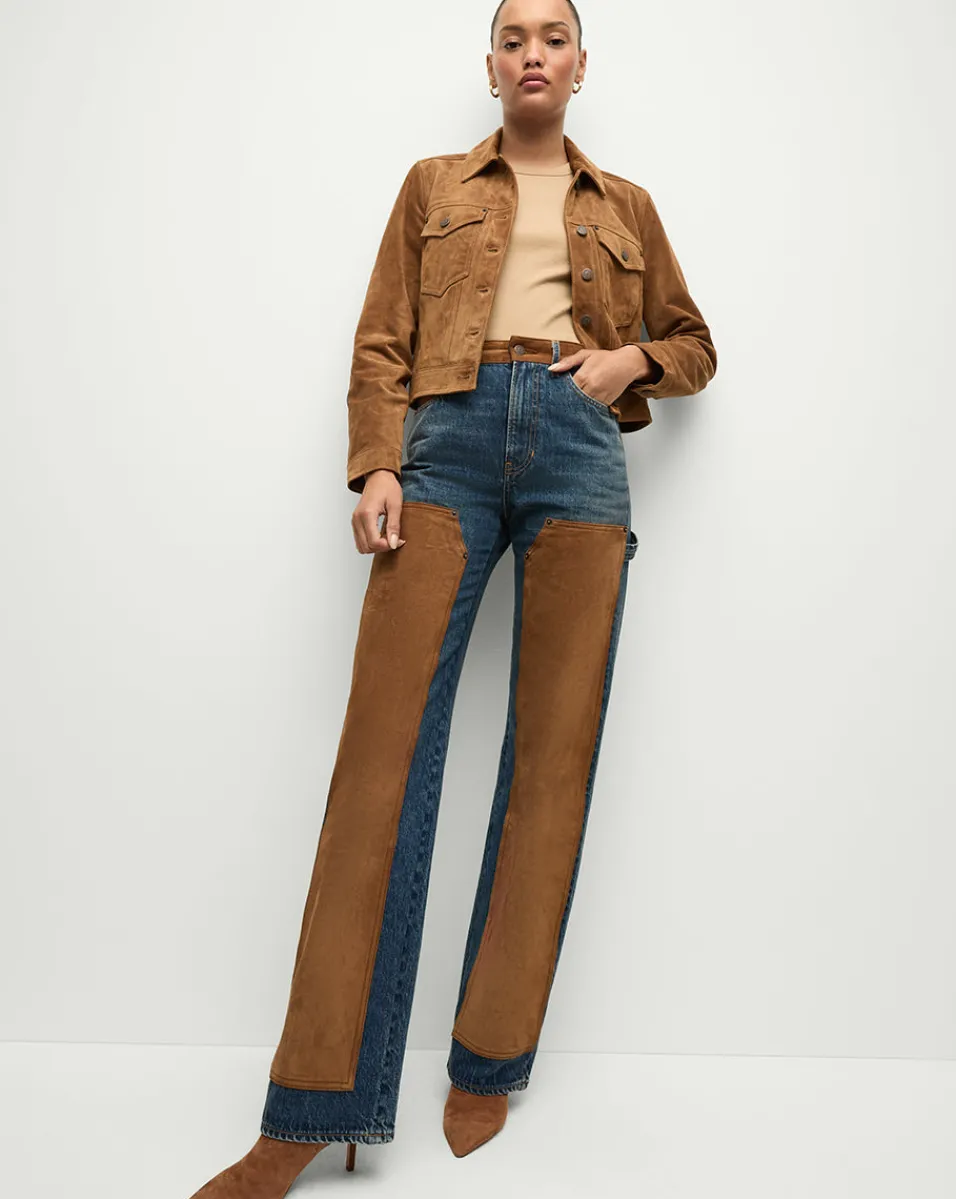 Veronica Beard Jeans|Matching Sets*Dylan Suede-Patchwork Straight-Leg Jean in Equinox Blue EquinoxBlue