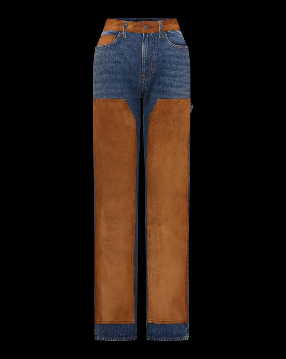 Veronica Beard Jeans|Matching Sets*Dylan Suede-Patchwork Straight-Leg Jean in Equinox Blue EquinoxBlue