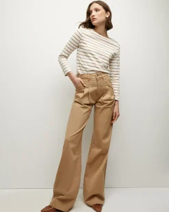Veronica Beard Tops*Hovey Striped Top in Off-White/Khaki