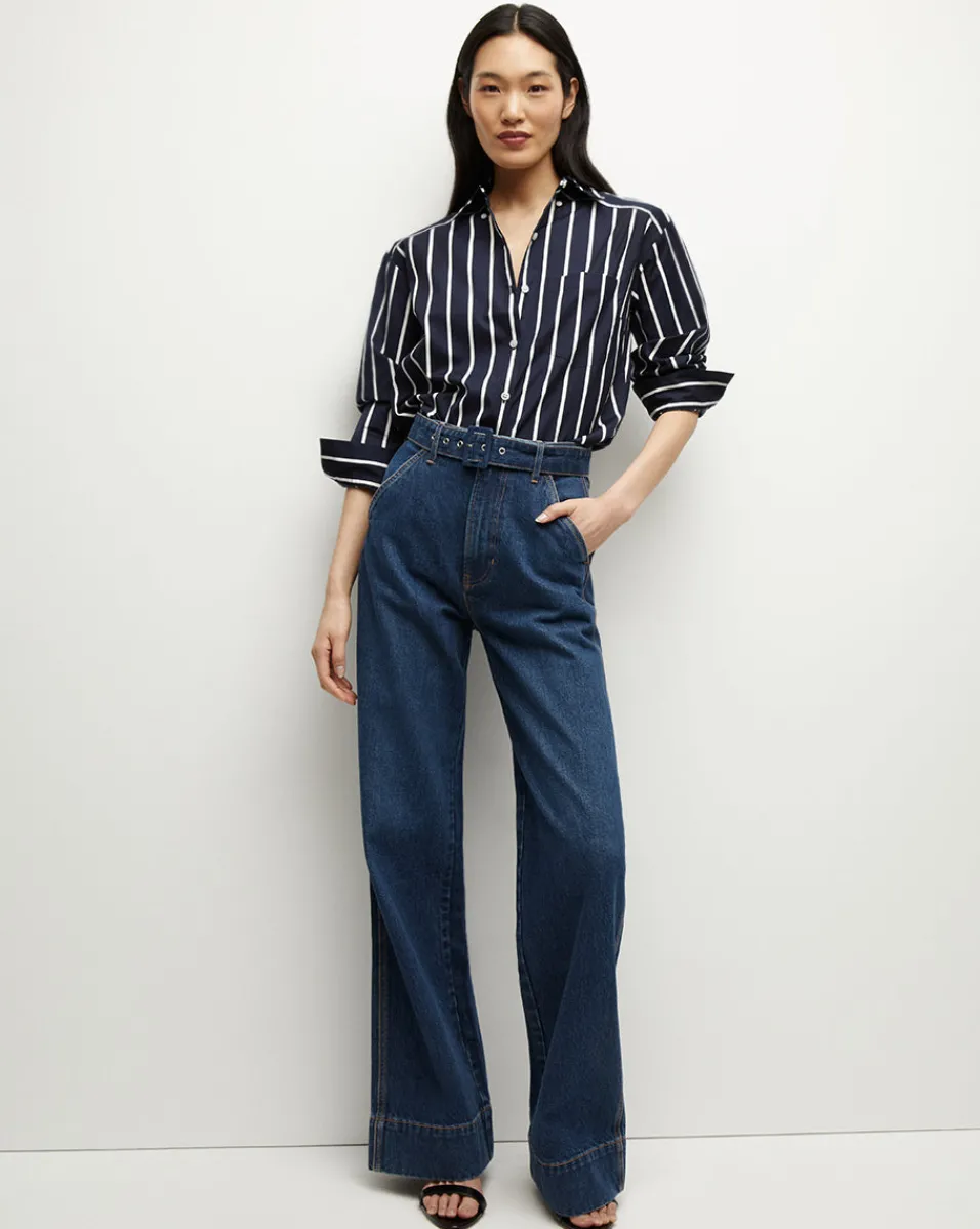 Veronica Beard Tops*Lloyd Striped Button-Down Shirt in Navy/White