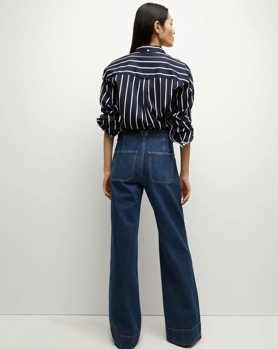 Veronica Beard Tops*Lloyd Striped Button-Down Shirt in Navy/White