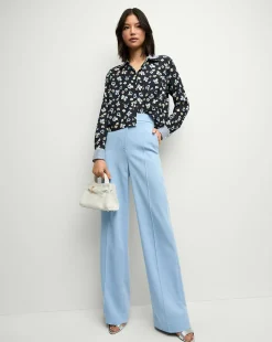 Veronica Beard Tops*Maia Floral Silk Double-Collar Shirt in Navy Multi NavyMulti