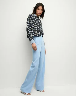 Veronica Beard Tops*Maia Floral Silk Double-Collar Shirt in Navy Multi NavyMulti
