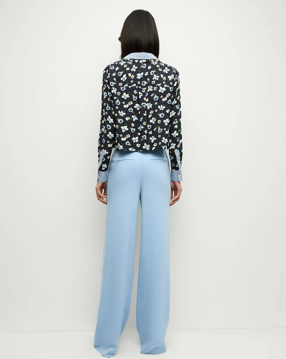 Veronica Beard Tops*Maia Floral Silk Double-Collar Shirt in Navy Multi NavyMulti