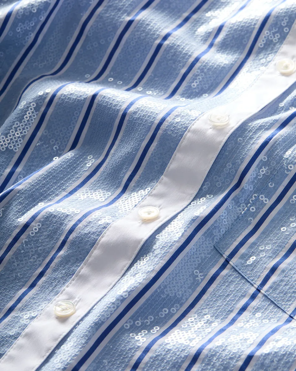 Veronica Beard Tops*Maia Sequin Shirt in Blue Sky/White BlueSky/White