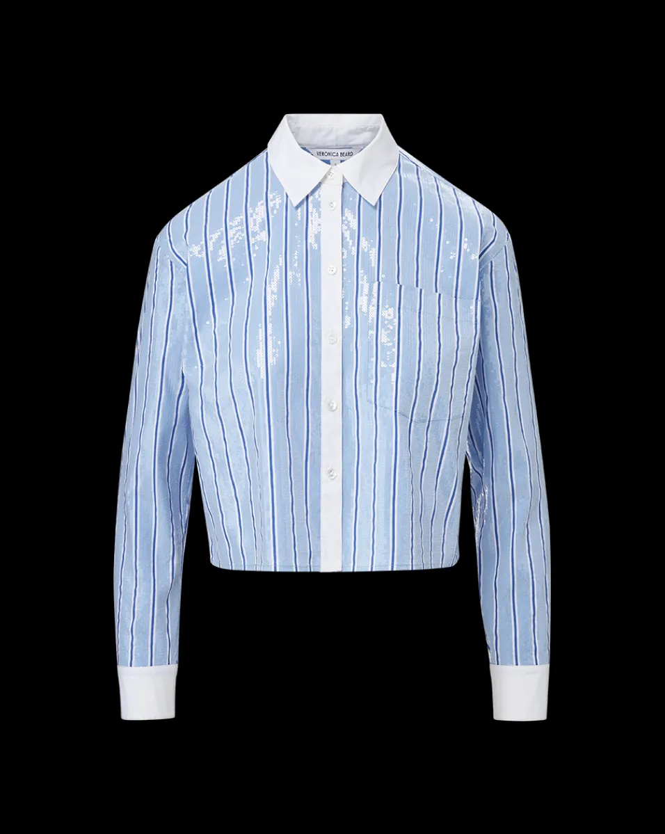 Veronica Beard Tops*Maia Sequin Shirt in Blue Sky/White BlueSky/White