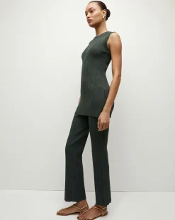 Veronica Beard Pants*Massaro Rib-Knit Skinny-Flare Pant ForestGreen