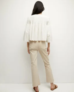 Veronica Beard Tops*Quimby Bell-Sleeve Cotton Peplum Top Off-White