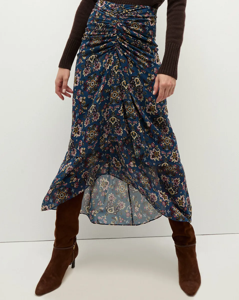 Veronica Beard Skirts & Shorts*Sira Long Ruched Silk Skirt in Blue-Stone-Multi BlueStoneMulti