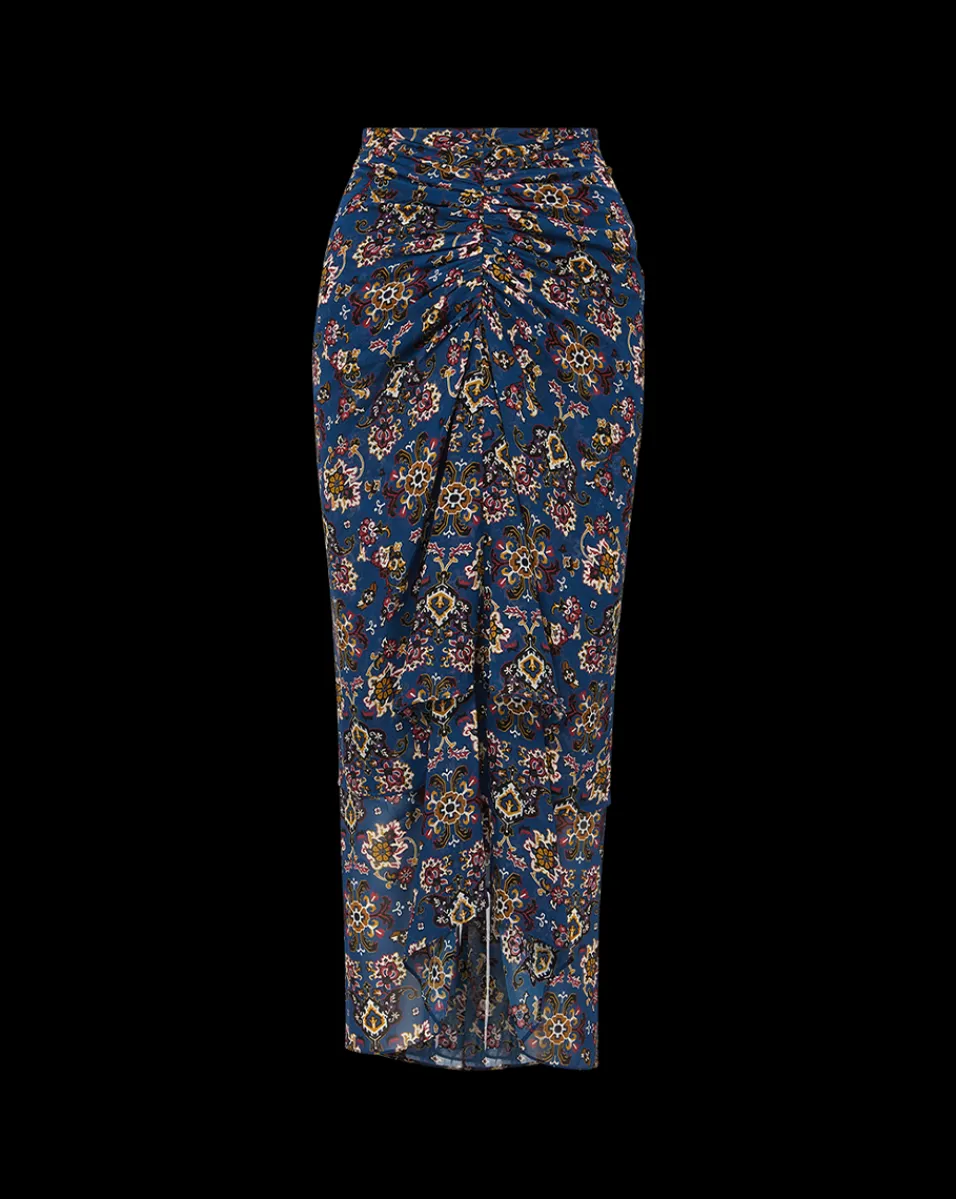Veronica Beard Skirts & Shorts*Sira Long Ruched Silk Skirt in Blue-Stone-Multi BlueStoneMulti