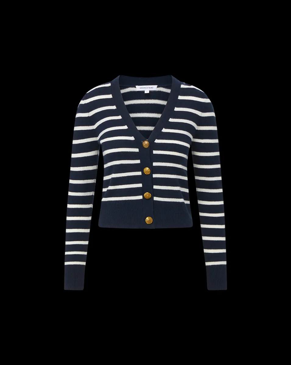 Veronica Beard Sweaters|Tops*Solene Cashmere Striped Cardigan in Navy Navy/Ivory