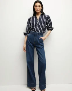 Veronica Beard Jeans*Taylor Belted Wide-Leg Jean in Dusted Oxford DustedOxford