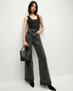 Veronica Beard Jeans*Taylor Cuffed Wide-Leg Jeans in Washed Black StonedWashedOnyx