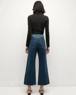 Veronica Beard Jeans*Taylor Two-Tone Cropped Wide-Leg Jean in Blue RebelBlueColorblock