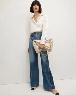 Veronica Beard Jeans*Taylor Two-Tone Wide-Leg Jean in Light & Medium Blue RebelBlueColorblock