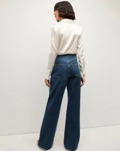Veronica Beard Jeans*Taylor Two-Tone Wide-Leg Jean in Light & Medium Blue RebelBlueColorblock