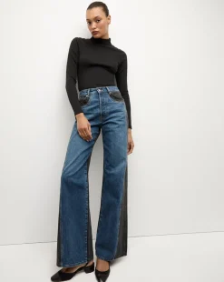 Veronica Beard Jeans|The Veronicas' Favorites*Taylor Two-Tone Wide-Leg Jean in Blue Moon Colorblock BlueMoonColorblock