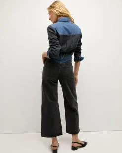 Veronica Beard Jeans*Taylor Two-Tone Wide-Leg Jean in Blue Moon Colorblock BlueMoonColorblock